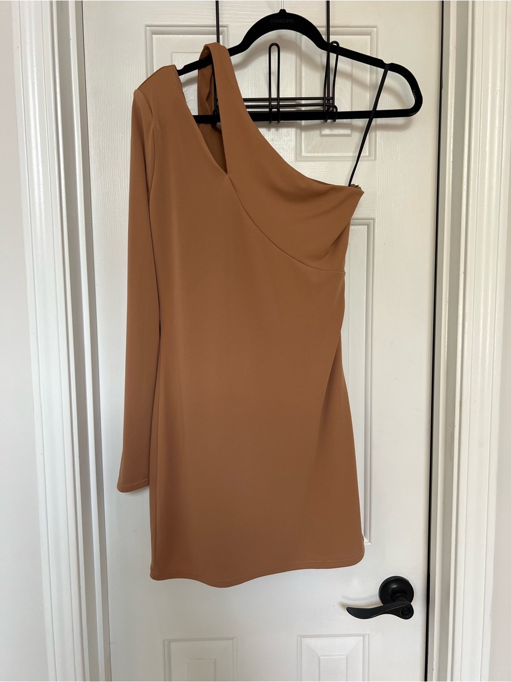 NBD One-Shoulder Camel Brown Mini Dress
